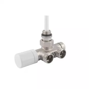 Termostatické těleso radiátorového ventilu Giacomini V81112Q 1/2 inch x 3/4 inch Eurokonus rohové, niklovaná mosaz