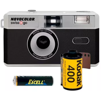 Swiss+Go Novocolor 35mm analog camera pack with flash, case, strap and Kodak film (SWI401608)
