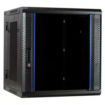 DSIT DS6612ZP-DOUBLE 6U oboustranný nástěnný serverový rozvaděč s dveřmi z tvrzeného skla a perforovanými bočnicemi, 600x450x370 mm, černý