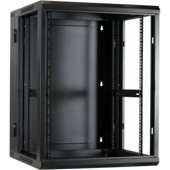 DSIT 15U nástěnný serverový rozvaděč se skleněnými dveřmi a perforovanými bočnicemi, 600x600x770 mm, černý