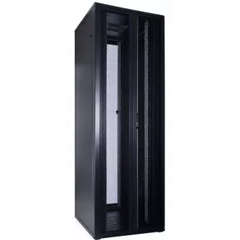 DSIT 47U 19 inch serverový rackový rozvaděč s perforovanými dvojitými dveřmi vpředu i vzadu, 800x1000x2250 mm, černý