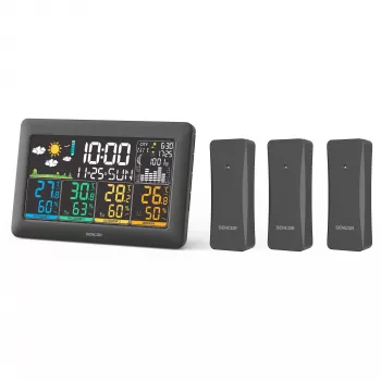 Sencor SWS 6300 meteostanice s barevným LCD a 3 bezdrátovými senzory, černá