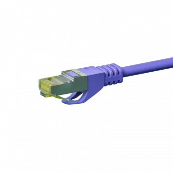 DSIT Cat.7 S/FTP (PiMF) RJ45 patch kabel, 0,25 m, fialový, LSZH, 10 Gbit/s, pozlacené kontakty, ochrana proti zlomení