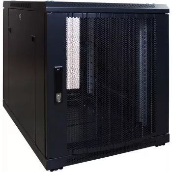 DSIT 12U volně stojící serverová racková skříň, 600x600x720 mm, perforovaná uzamykatelná přední dvířka, černá