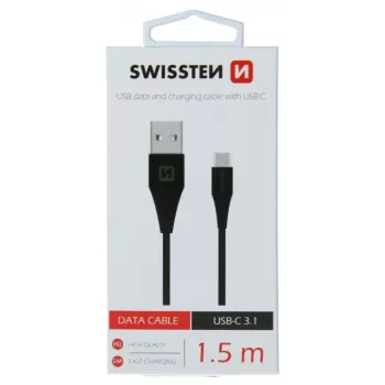 Swissten kabel USB-A na USB-C 3.1 Gen 1, 1,5 m, černý