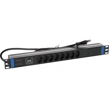 DSIT 19 inch švýcarská napájecí lišta Master Overload - 8 zásuvek - 1,8m kabel