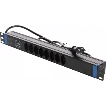 DSIT 19 inch švýcarská napájecí lišta Master Overload - 8 zásuvek - 1,8m kabel