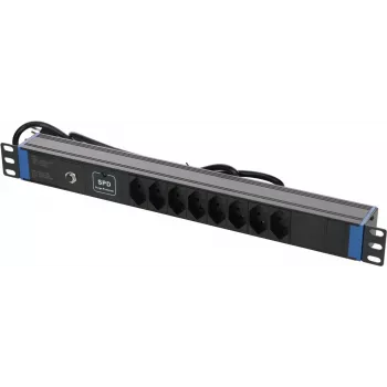 DSIT DS-8PDU-CH-SPO 8zásuvková švýcarská prodlužovací lišta s ochranou proti přepětí a přetížení, 1,8 m kabel, černá