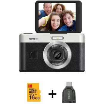 KODAK PixPro C1 černý kompaktní digitální fotoaparát s 16 GB SDHC kartou