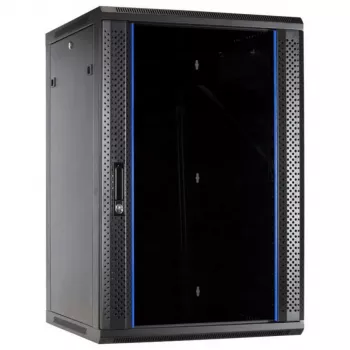 DSIT 27U nástěnný serverový rozvaděč se skleněnými dvířky, 600x600x1300 mm, černý