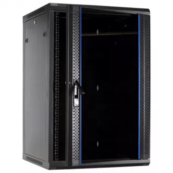 DSIT 27U nástěnný serverový rozvaděč se skleněnými dvířky, 600x600x1300 mm, černý