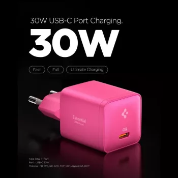 SPIGEN EE301EU-GAN Essential 1-port síťová nabíječka 30W růžová
