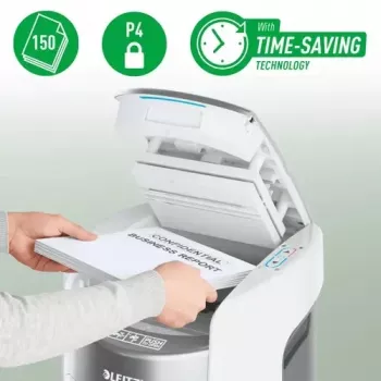 Leitz IQ Optimax AutoFeed 150 P-4 skartovač s 150listým automatickým podavačem a 15L nádobou, černý