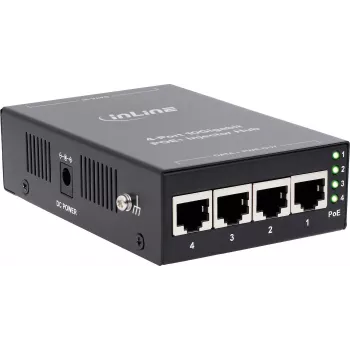 InLine 32304H 4portový PoE+ 10Gigabit Injector Hub, kovový, bez ventilátoru, 120W Budget