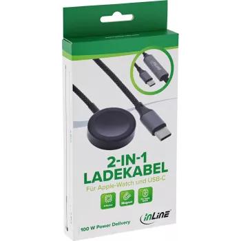 InLine® 2v1 nabíjecí kabel pro Apple Watch + USB-C, 100 W, USB 2.0, 1,2 m