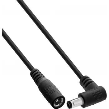 InLine® Prodlužovací DC kabel, úhlový konektor, 5,5 x 2,1 mm, černý, 1 m