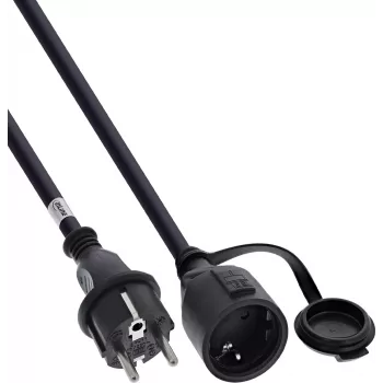 Prodlužovací kabel se zemnicím kontaktem InLine® Outdoor IP44 s ochranou proti dotyku, 15 m, černý