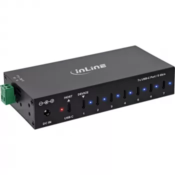 DELOCK InLine® USB 3.2 Gen.1 průmyslový hub, USB-C, 7 portů, s napájecím zdrojem