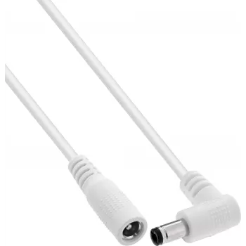 InLine® prodlužovací DC kabel, úhlový konektor, 5,5 x 2,5 mm, bílý, 5 m