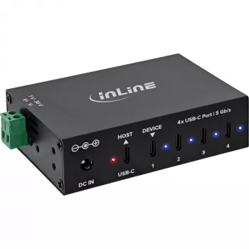 DELOCK InLine® USB 3.2 Gen.1 průmyslový hub, USB-C, 4 porty, s napájecím zdrojem