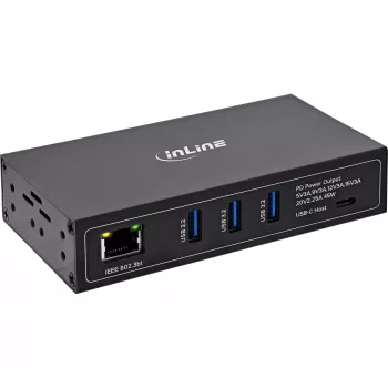 InLine® průmyslový 4portový USB PoE hub (3x USB-A / 1x USB-C)