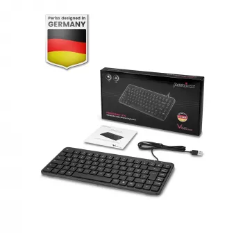 Perixx PERIBOARD-414 B DE Wired Mini USB Keyboard, Quiet Keys, German Layout, Black