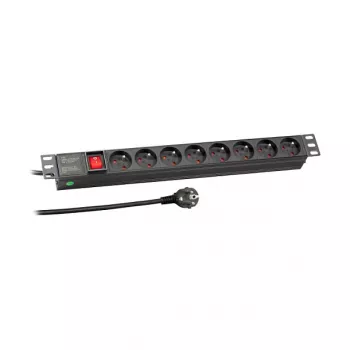 EFB Elektronik 19 inch 1U rackový PDU, 8 francouzských zásuvek, vidlice CEE 7/7, 16A, černý