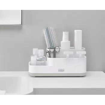 Joseph Joseph EasyStore Bathroom Caddy White/Grey - Compact Multi-Compartment Organiser with Ventilated Drainage