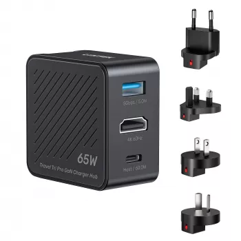 UNITEK P1242ABK01 GaN 3-in-1 cestovní nabíjecí hub 65W s 4K@60Hz HDMI, USB-A a USB-C