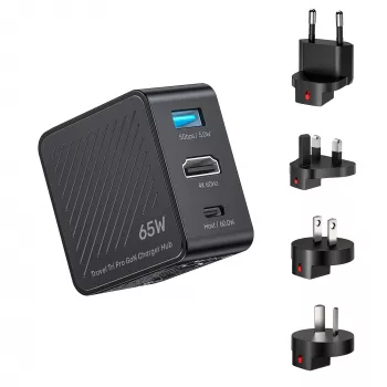 UNITEK P1242ABK01 GaN 3-in-1 cestovní nabíjecí hub 65W s 4K@60Hz HDMI, USB-A a USB-C