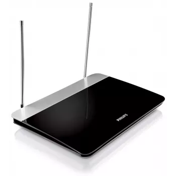 Pokojová TV anténa s nastavitelným ziskem, 1,8 m koaxiální kabel, 75 Ohm, filtr 3G/4G, DVB-T/T2, v souladu s RED