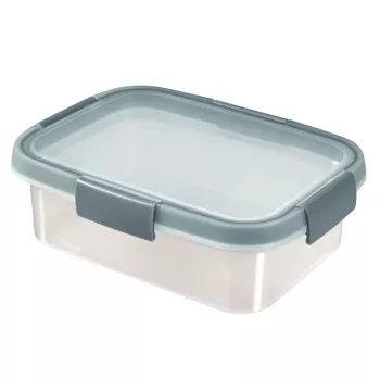CURVER Smart Eco Fresh Rectangular Food Storage Container 1L, Airtight & Leak-Proof, Transparent with Green Clips