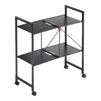 Skládací regálový vozík Quickboard, 3 police, černý, 4 otočná kolečka, celkové zatížení 15 kg HAILO