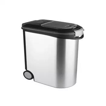CURVER Pet Life Food Storage Container with Wheels, 12kg, 35L, 49.3x27.8x40.3 cm, Silver