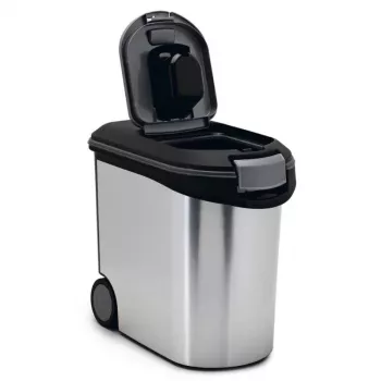 CURVER Pet Life Food Storage Container with Wheels, 12kg, 35L, 49.3x27.8x40.3 cm, Silver