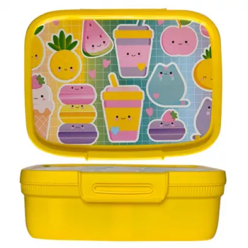 Obdélníková potravinová dóza CURVER Snap Box s přepážkou 1,8 l, žlutá Kawaii