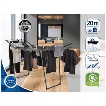Sušák na prádlo LEIFHEIT Pegasus 200 Solid Black, 20 m šňůry, skládací