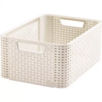 Curver Style M 17L úložný box s víkem, ratanový efekt, krémový