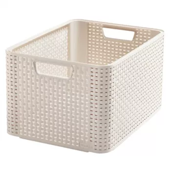 Úložná krabice CURVER Box Style L 43,6 x 32,6 x 23 cm krémová – skládací látková s víkem a uchy, 32,7 l