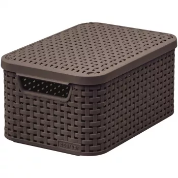 CURVER Style S úložný box s víkem, 29,1 x 19,8 x 14,2 cm, tmavě hnědý, 8,18 L, skládací, kovové očko držadlo