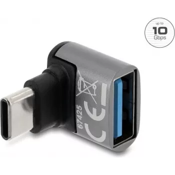Delock USB 10 Gbps adaptér USB Type-C samec na USB Type-A samice, zahnutý nahoru, hliníkové pouzdro