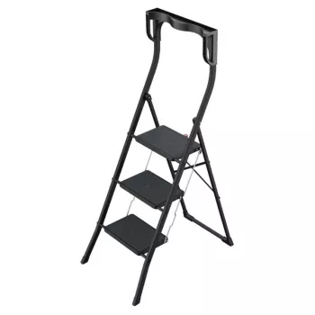 HAILO K77 ComfortLine skládací schůdek, 3 stupně, hliník, bezpečnostní madlo, černý, 150 kg