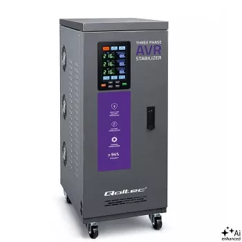 Třífázový stabilizátor napětí se servomotorem Qoltec 15kVA AVR s LCD displejem, přesnost ±3 %, Expert Line