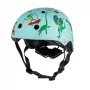 Dětská cyklistická helma Hornit Jurassic S 48-53cm, design dinosaurů, zelená/modrá/oranžová, zadní LED světlo, CE EN 1078 DIS826