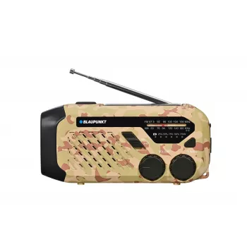 Blaupunkt ER10DC nouzové rádio se solárním panelem, klikou, powerbankou, LED svítilnou, SOS sirénou, AM/FM, Desert Camo