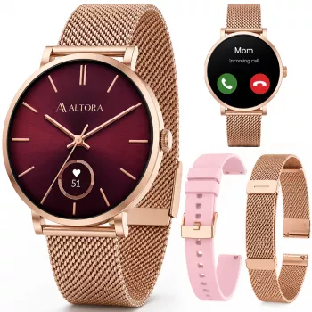 3MK PROTECTION Smartwatch Altora Vivid Lady – AMOLED, tepová frekvence, SpO2, IP68, růžový silikonový pásek