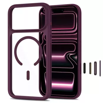 TECH-PROTECT MagOne MagSafe Case + Tempered Glass 2-Pack for iPhone 17 Pro / 18 Pro – Dark Cherry/Clear