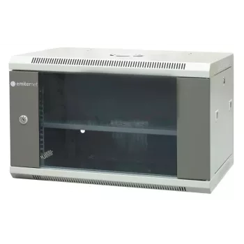 EMITER EM/AP6406 19 inch 6U nástěnná síťová skříň, 600x450x370 mm, dveře z tvrzeného skla, ocel, černá