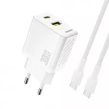 Dudao A27TCEU PD 30W GaN USB-A USB-C nástěnná nabíječka s kabelem USB-C - bílá