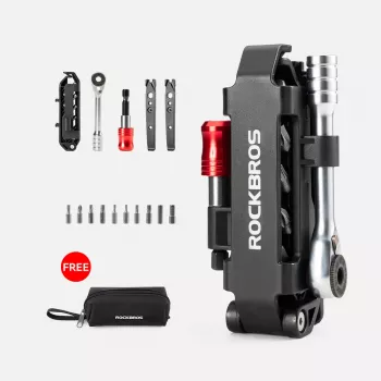 Rockbros sada cyklistického nářadí multitool s ráčnovým klíčem a páčidly na pláště - černá
